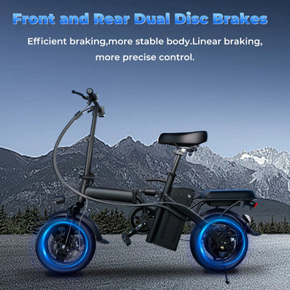 Folding Adult Electric Bike, 20 MPH, 48V 12Ah Removable Battery, Multi-Shock Absorption, 14 Inch Wheel
