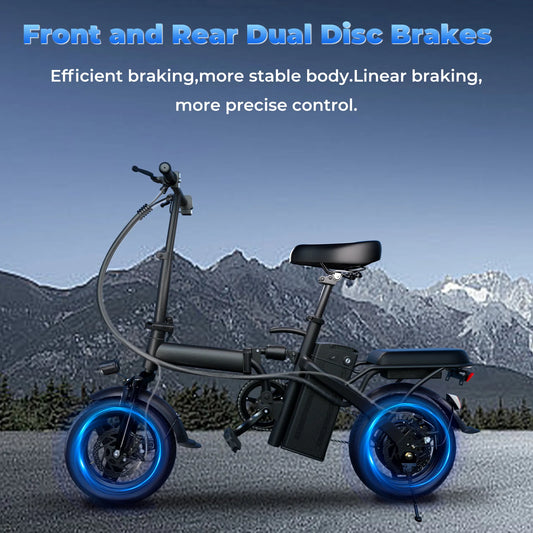 Folding Adult Electric Bike, 20 MPH, 48V 12Ah Removable Battery, Multi-Shock Absorption, 14 Inch Wheel