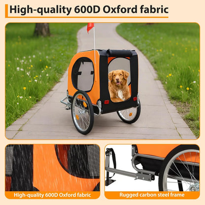 Large Dog Bike Trailer 88Lbs Capacity  Foldable Oxford Fabric Universal Coupler with Quick Release Wheels