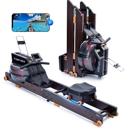 Foldable Water Rowing Machine, Monitor & Bluetooth App, Tablet Holder