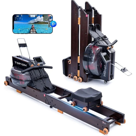Foldable Water Rowing Machine, Monitor & Bluetooth App, Tablet Holder