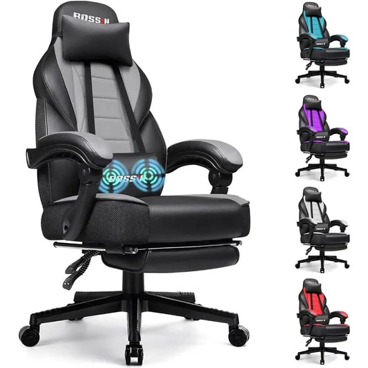 Gaming Chair with Massage, Ergonomic Heavy Duty Design with Footrest and Lumbar Support