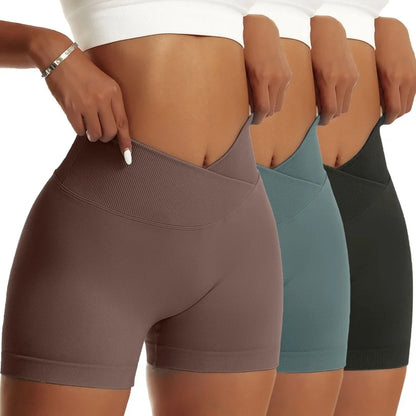 3 Pieces Women Solid Peach Hip Sports Pants, High Waist Elastic, Breathable, Running/Biker/Yoga