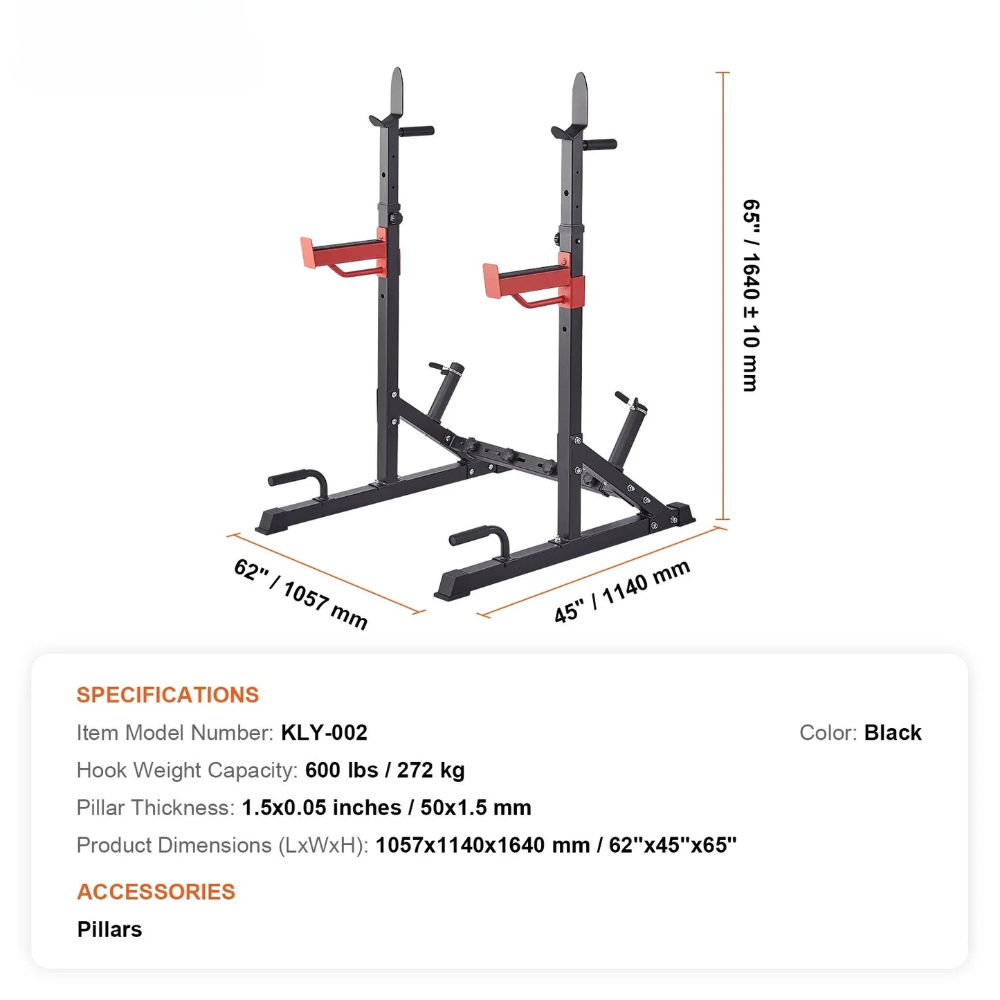 Squat Stand, Multifunctional, Barbell Rack with Hook, Weight Plate Storage, Free Bench Press Stands