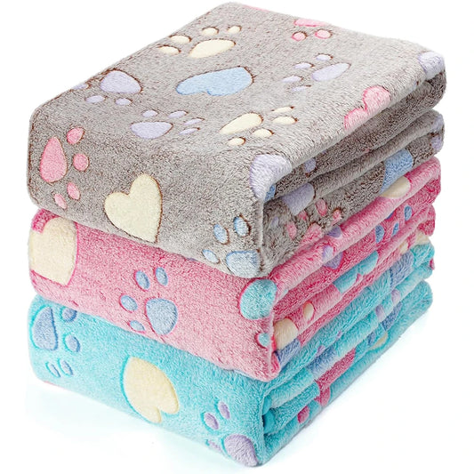 1-Pack Cozy Plush Pet Blanket With Paw Print Design, Soft Fleece Dog Bed Mat, Sleeping Pad