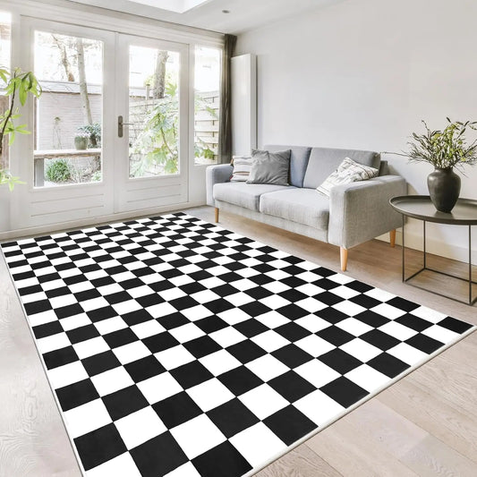 Black and White Checkered Rug for Living Room, Bedroom, Washable, Non Slip, Stain Resistance