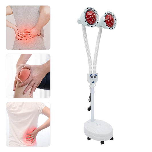 Double head Electric Infrared Therapy Lamp, 360°, Adjustable, Temperature Heat Lamp, 6 Universal Wheels