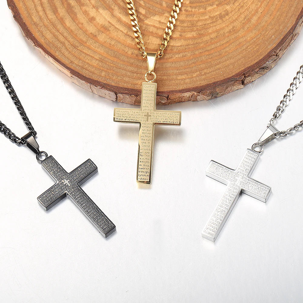 Cross Pendant Necklace For Men/Women, Gold/Black/Silver Color, Cuban Chain