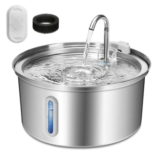 Water Fountain Stainless Steel, 108oz/3.2L, Ultra Quiet Pump, Filtration System, Water Level Window