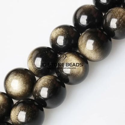 Natural Stone, Golden Black Obsidian Bead, Shinny Round Loose Gemstone, Jewelry Making