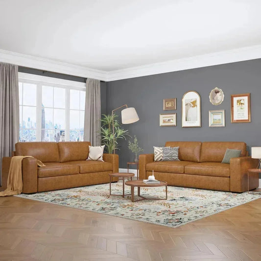 Oversized Faxu Leather Upholstered Sofa Deep Seats