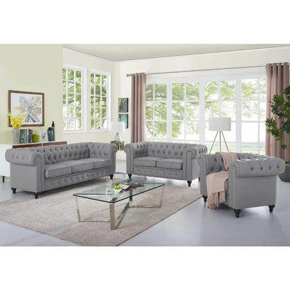 Chesterfield Sofa Set 3 Piece Living Room Set Modern Furniture Leather Sofa Couches
