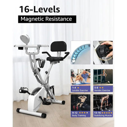 Foldable Stationary Bike, 16-Level Magnetic Resistance, Tri-Position Ride