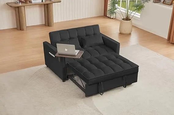 65'' 3-in-1 Folding Convertible Queen Size Pullout Sofa Bed, Modern Chenille Fabric, 360° Swivel Side Table
