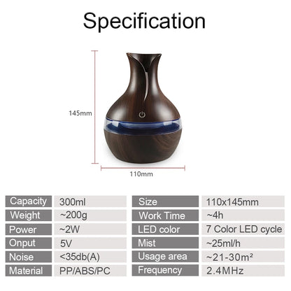 Air Humidifier, LED Lights, Aromatherapy Diffuser, Rechargeable