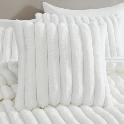 Everett Channel Faux Fur White 4 PC King Comforter Set