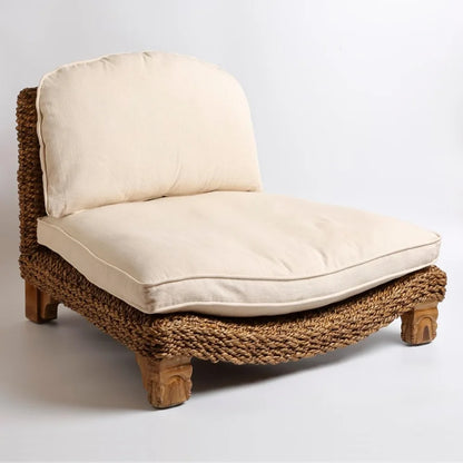Serenity Meditation Floor Chair with Seagrass Woven Seat and Solid Mangowood Frame