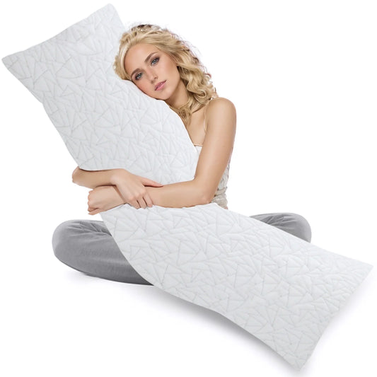 Memory Foam Body Pillow, Fluffy, Large, Long For Sleeping - 20x54 inch, White