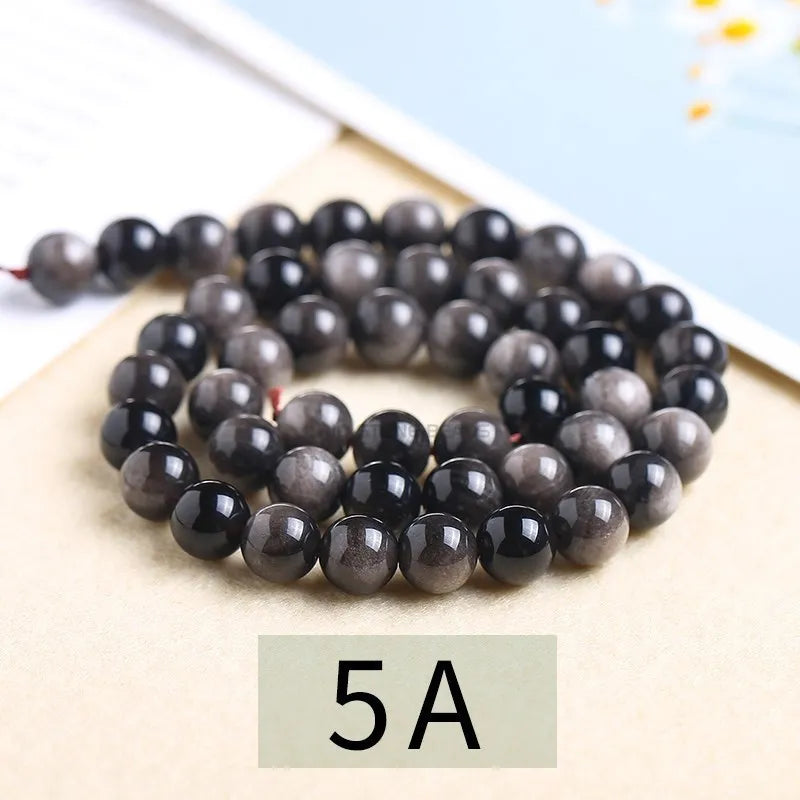 Natural Stone, Golden Black Obsidian Bead, Shinny Round Loose Gemstone, Jewelry Making