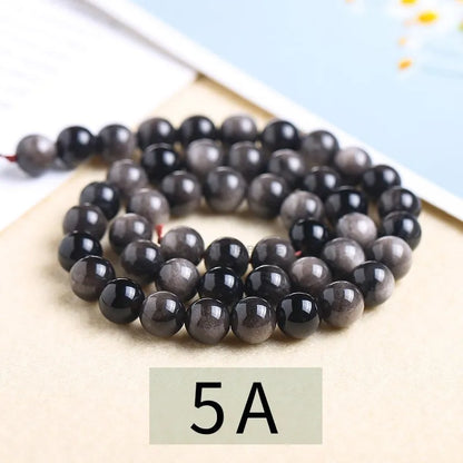 Natural Stone, Golden Black Obsidian Bead, Shinny Round Loose Gemstone, Jewelry Making