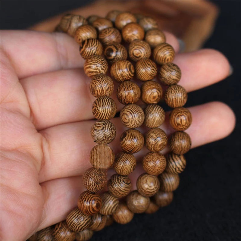 Multilayer 108 Wood Beads, Lotus Bracelet, Tibetan Buddhist Mala, Charm Rosary Bracelet