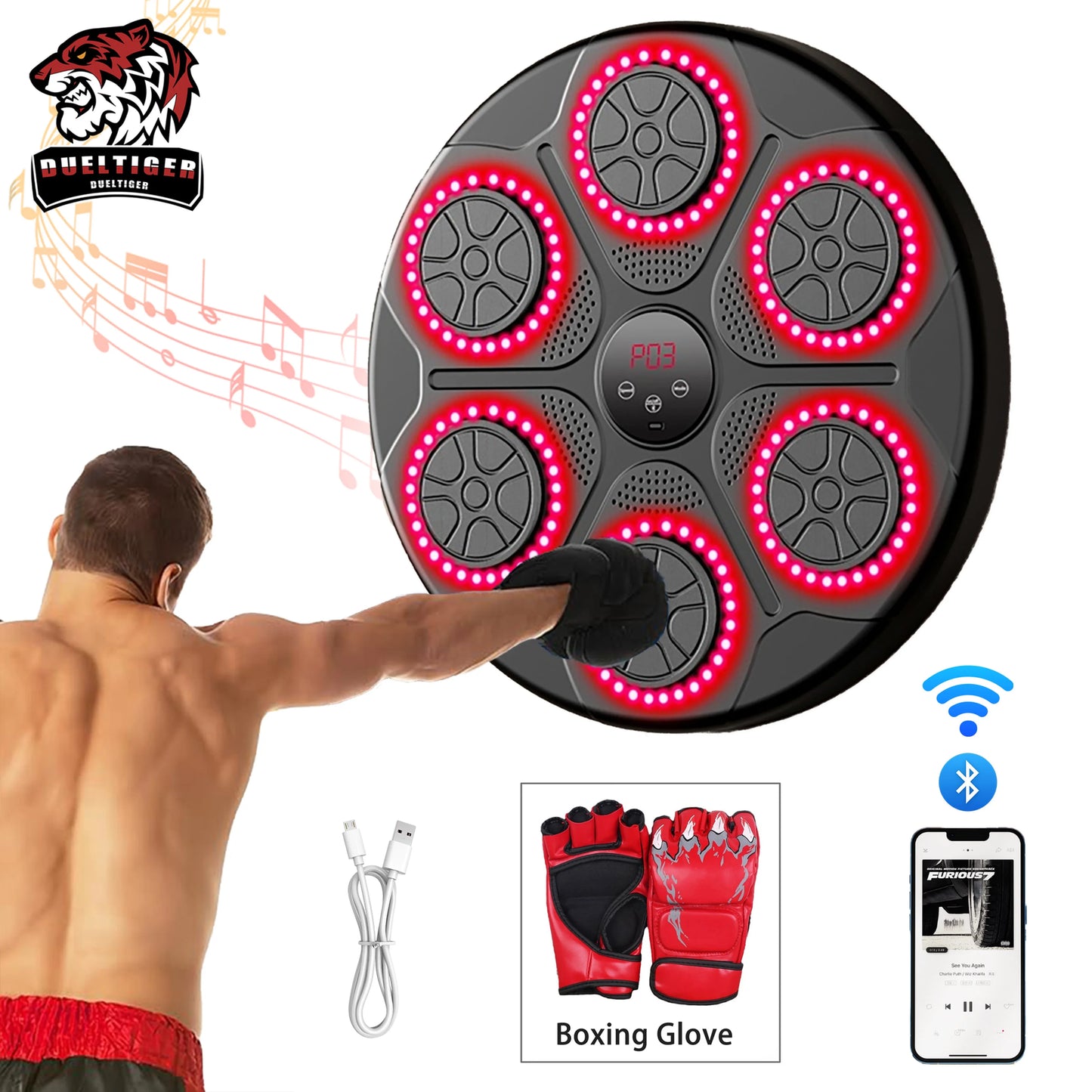 Music Boxing Machine. Smart Bluetooth, Wall Mounted, Target Punching Equipment
