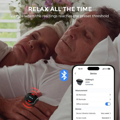Oxygen Monitor Ring with Vibration Reminder, Bluetooth Pulse Oximeter Tracks SPO2 and Pulse Rate