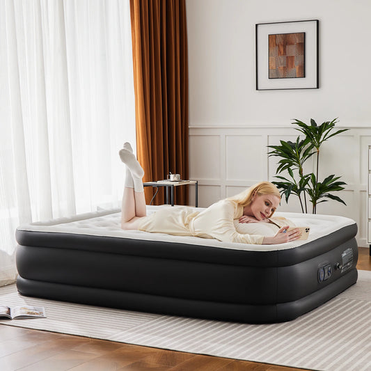 Queen/Twin Size Air Mattress, Blow-Up, Double Height, Non-Slip Bottom, Home or Camping
