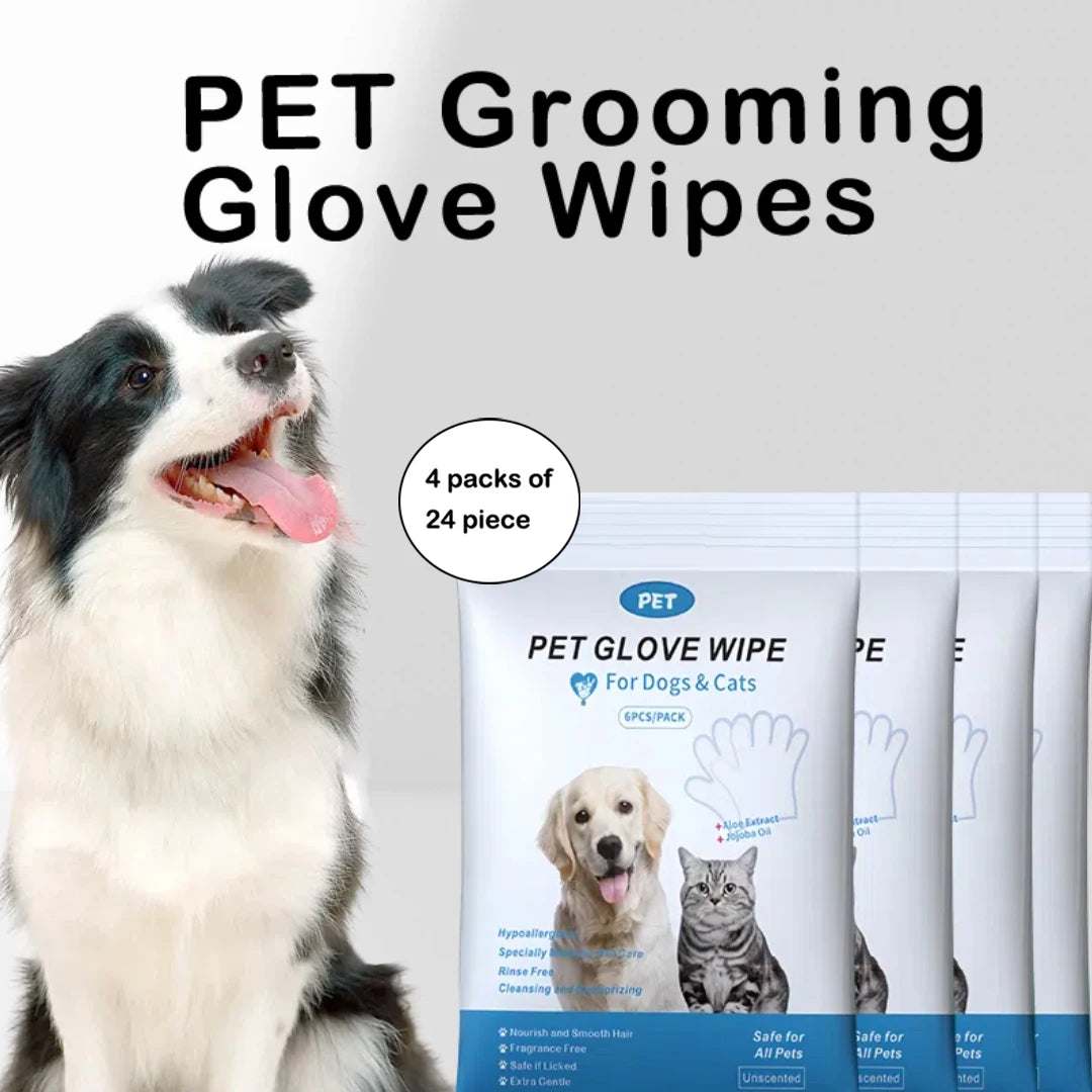 4 packs of 24 pieces，Pet gloves wet wipes - Special disposable cleaning wet wipes for pets, gentle and non-irritating