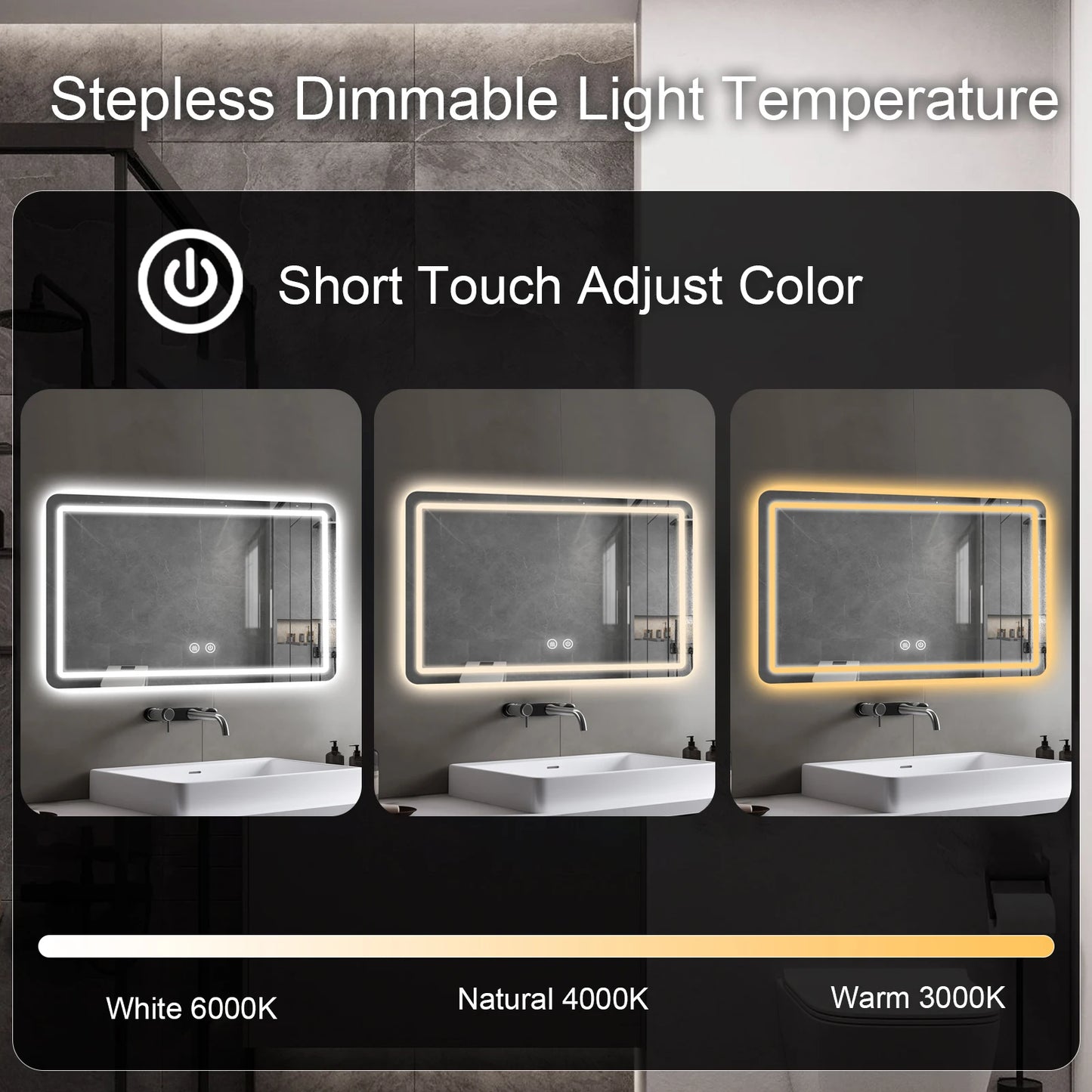 32x40 inch LED Bathroom/Vanity Mirror with Backlit Lights Fogless Wall Mounted with Demister Dimmable