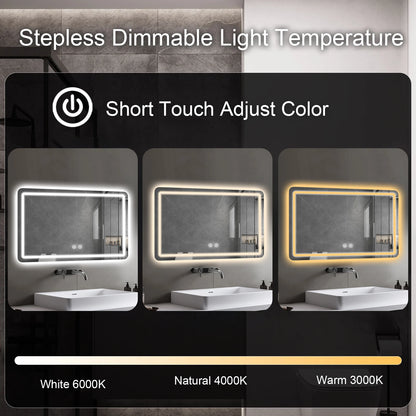 32x40 inch LED Bathroom/Vanity Mirror with Backlit Lights Fogless Wall Mounted with Demister Dimmable