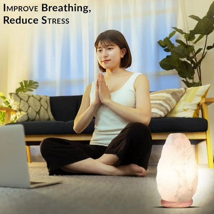 Natural White Salt Crystal Lamp, Handmade, Neem Wooden Base, Adjustable Brightness