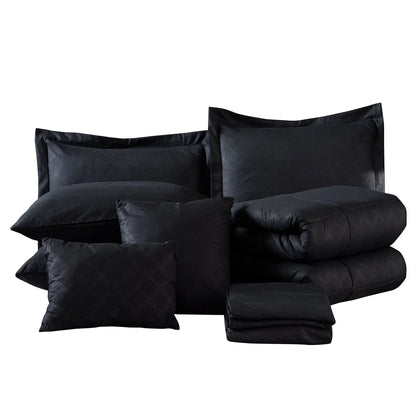 10 Piece Queen Size Bed in a Bag Comforter Set, Soft Microfiber, Elegant Plaid Pattern Decorative Pillows