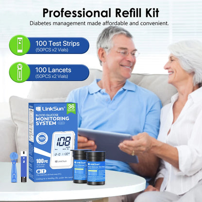 Blood Glucose Meter, 50/100pcs Diabetes Tester Blood Sugar Monitor, Digital, Complete Kit