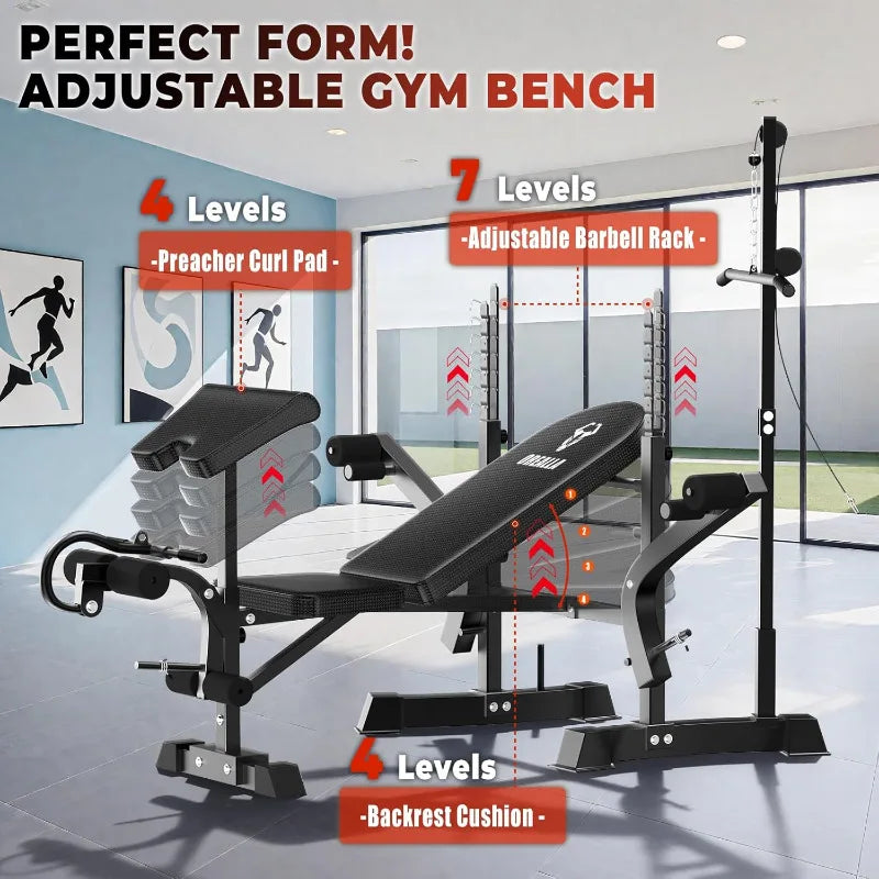 8-in-1 Multi-Function Full Body Exercise Weight Bench, Strength Training Workout
