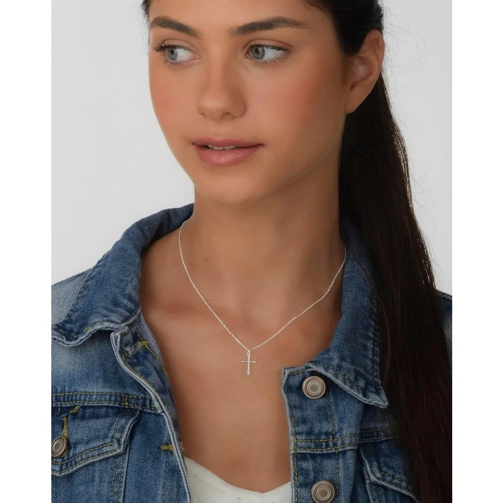 Annika Bella Small Cross Necklace, 925 Sterling Silver Faith Jewelry