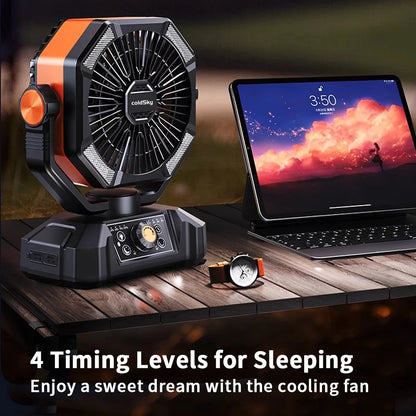 20000mAh Battery Outdoor/Indoor Camping Fan, 4 LED Lantern, 8 Speeds, Portable, Desk/Tent/RV