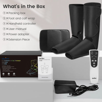 Air Compression, Leg/Foot/Calf Massager, Heat Circulation, 3 Modes, 3 Intensities