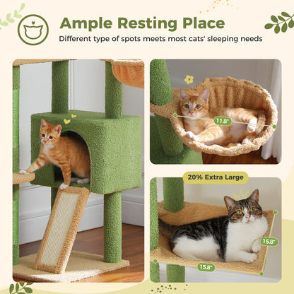 Cactus Cat Tree, Floor/Ceiling Tower, Adjustable Height, Condo Cozy Hammock, Scratching Post