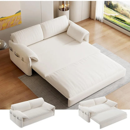 63.8" Futon Sofa Bed Queen Size, Pull Out Bed, 3-in-1 Convertible Sleeper Sofa with Side Pocket