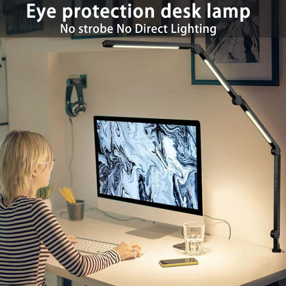LED Desk Lamp with Clamp Flexible 4 sections Swing Arm Three light Sources, 4 Color Modes & 5 Brightness