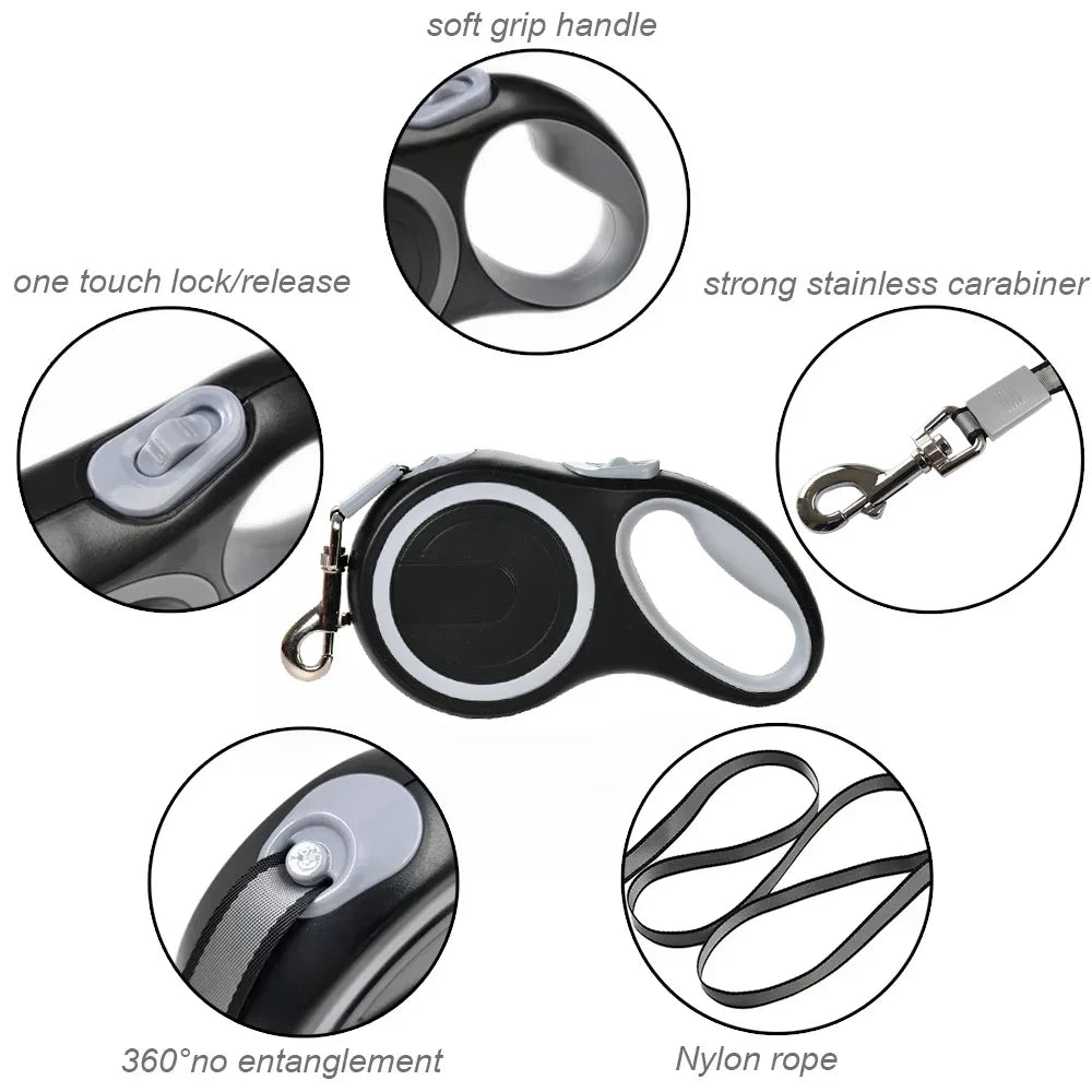 3m/5m/8m/50kg Dog Leash, Retractable Roulette Collar, Adjustable, Durable