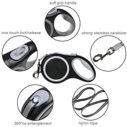 3m/5m/8m/50kg Dog Leash, Retractable Roulette Collar, Adjustable, Durable