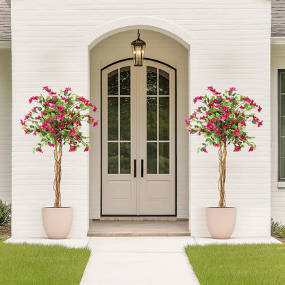 Artificial Bougainvillea Flower Tree, Indoor, White Pot, Home Decoration