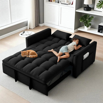 Pull-Out Sleeper Sofa Bed 3-Level Adjustable Backrest, Loveseat Sleeper Couch