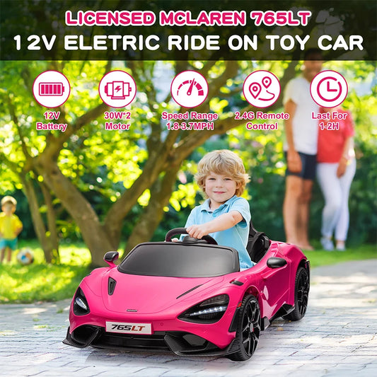 12V Licensed McLaren 765LT Kids Electric Ride On Toy for Toddler Age 3+, Battery Powered with Hydraulic Doors