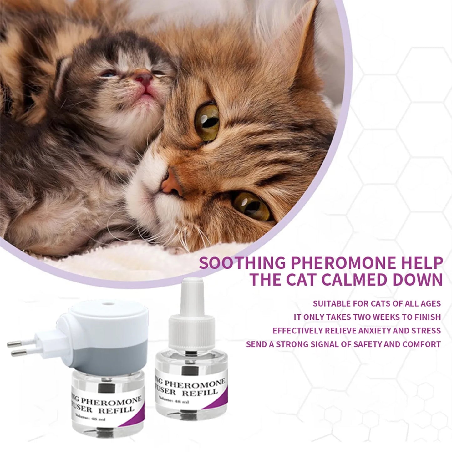 Pet Calming Diffuser, 3-in-1 Stress Relief Pheromones, Anxiety & Aggression Reducer, 1 Diffuser 2 Refill