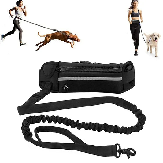 Hands Free Dog Leash for Running/Walking, Reflective Leash with Waist Bag, Retractable Elastic Belt