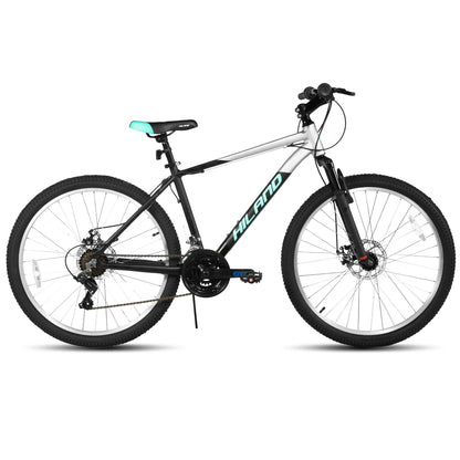 HILAND 26, 27.5 Inch Aluminum Alloy Mountain Bike, 18 Speeds, Front/Rear Disc Brakes, Suspension Fork