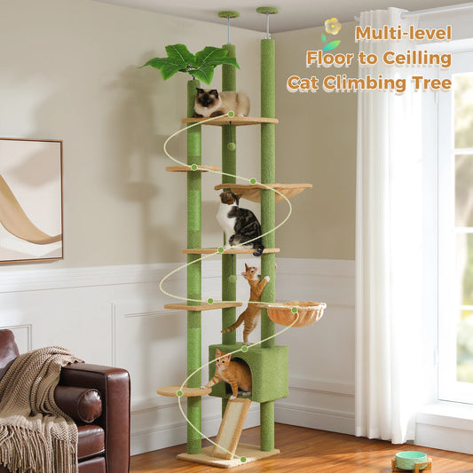 Cactus Cat Tree, Floor/Ceiling Tower, Adjustable Height, Condo Cozy Hammock, Scratching Post